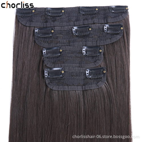 Imitate Human Hair Synthetic Clips In Hair Extensions Red Black Long Straight Heat Resistant  Protein Chemical FiberHairTangFree